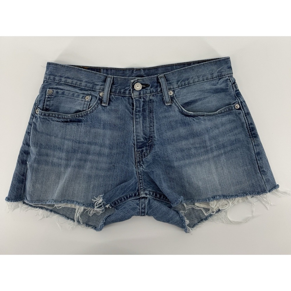 Levi's 514 Women's High Rise Cut Off Blue Denim Shorts Distressed Size 31W